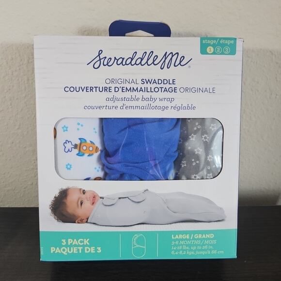 SwaddleMe Original Swaddle Size Large 3-6 Months 3-Pack Blue Gray - Picture 1 of 4